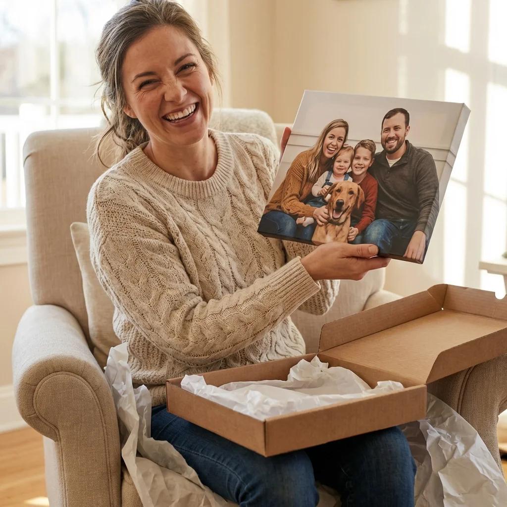 Radość z otrzymania spersonalizowanego obrazu na płótnie